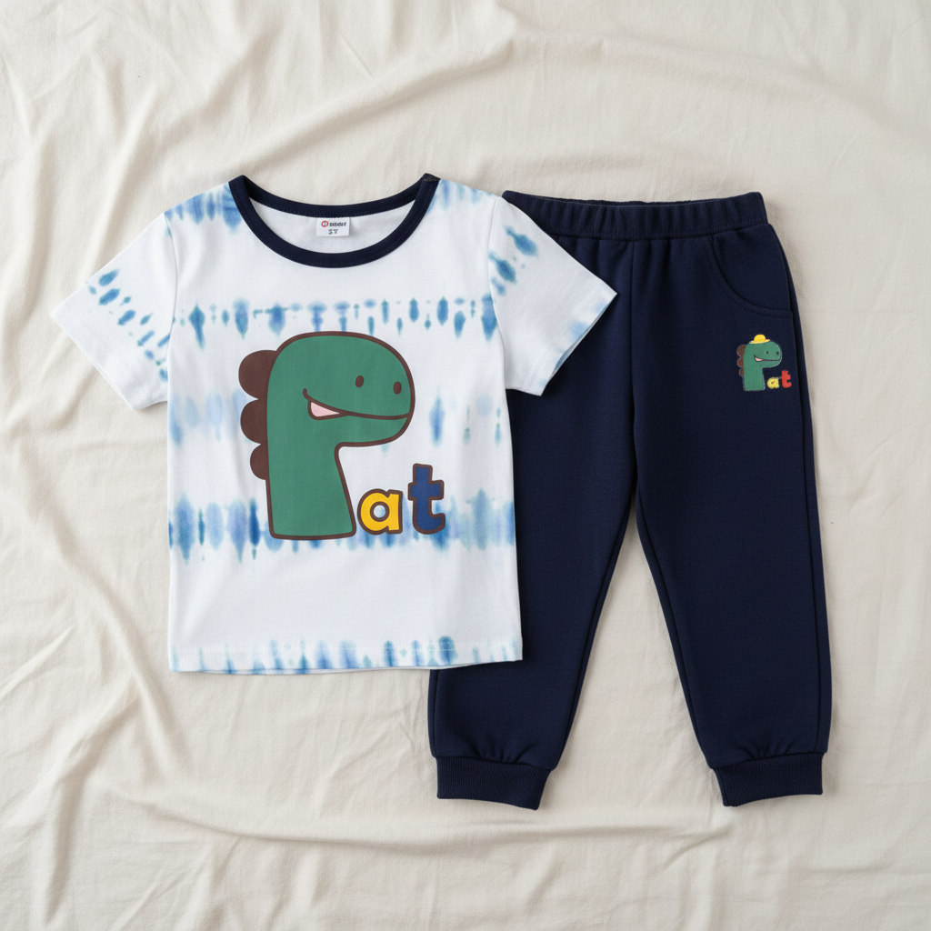 Pijama de Dinosaurio "Pat" en Tono Azul Marino (2 piezas)