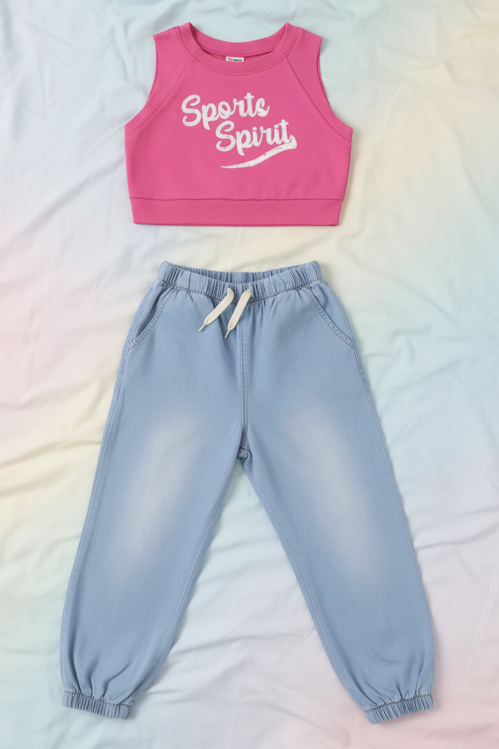 Conjunto Deportivo "Sports Spirit" con Top Rosado y Joggers (2 piezas)