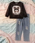 Conjunto Urbano de Sudadera #Sweetie y Jeans Rasgados (2 piezas)
