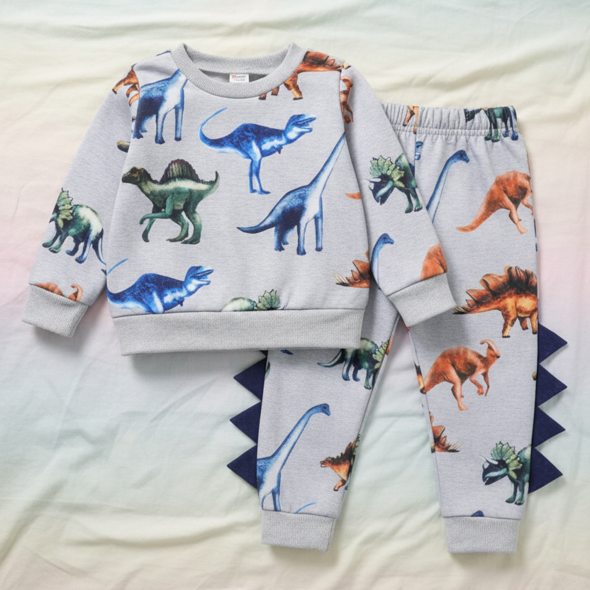 Conjunto de Sudadera y Pants de Dinosaurios con Relieve (2 piezas)