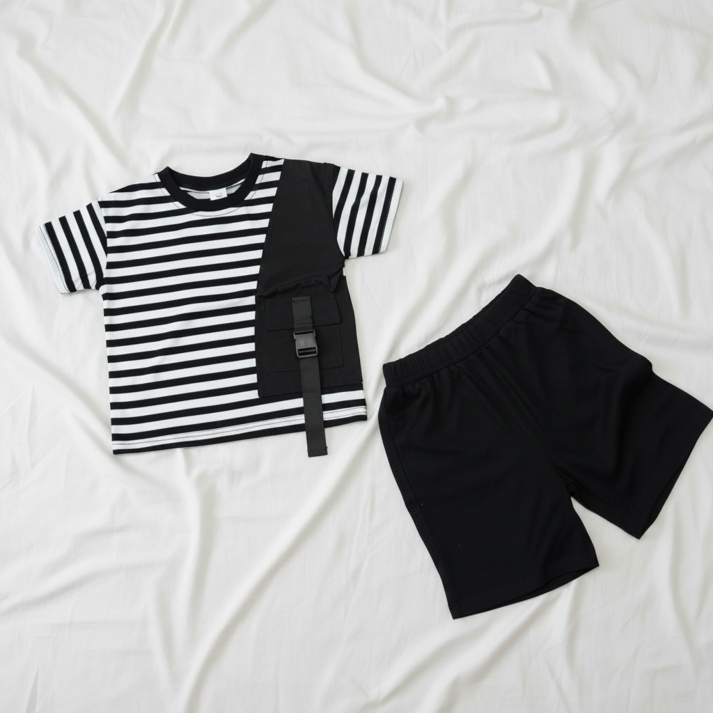 Conjunto Urbano a Rayas con Bolsillo Táctico y Short (2 piezas)