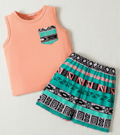Conjunto Veraniego de Camiseta Coral y Short Tribal (2 piezas)