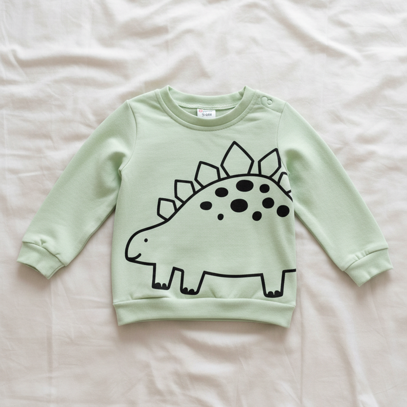 Camiseta de Manga Larga Verde Agua con Dinosaurio (1 pieza)
