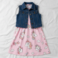 Conjunto de Vestido de Unicornios y Chaleco de Mezclilla (2 piezas)