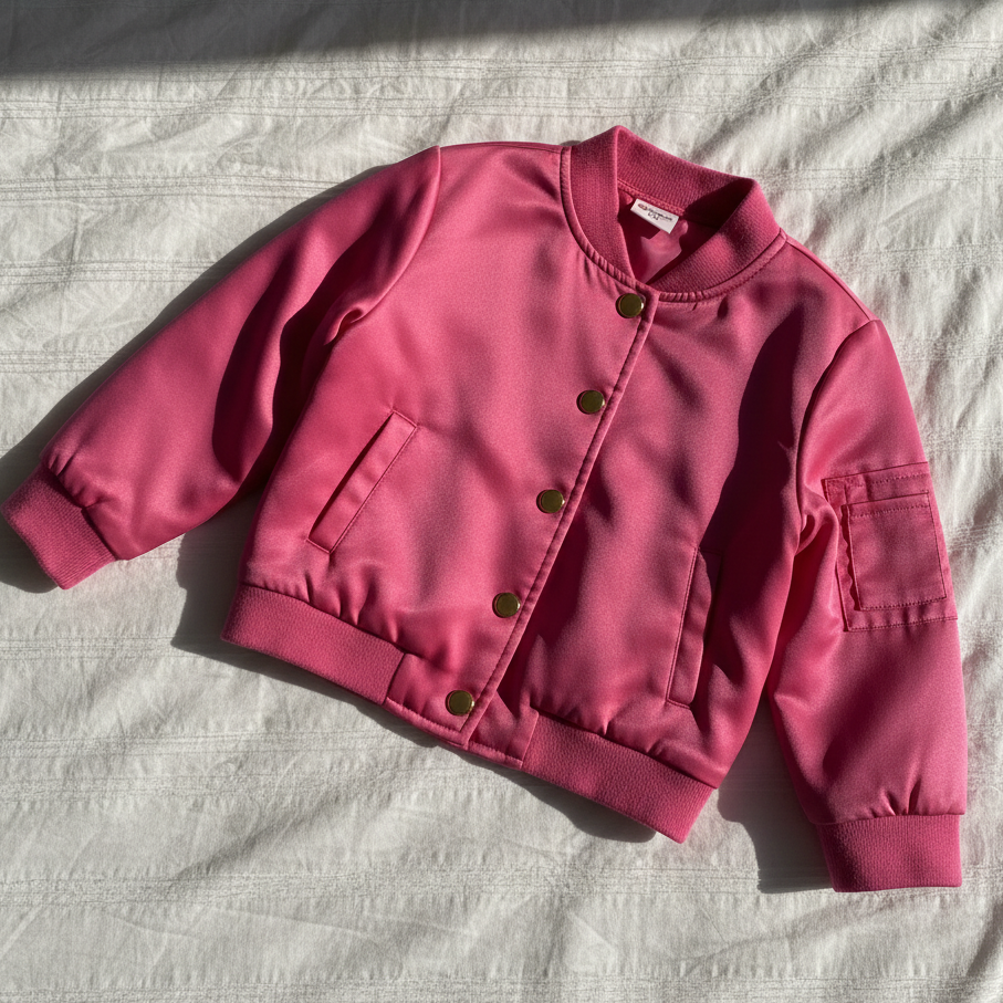 Chaqueta Bomber Satinada Color Rosa Vibrante (1 pieza)