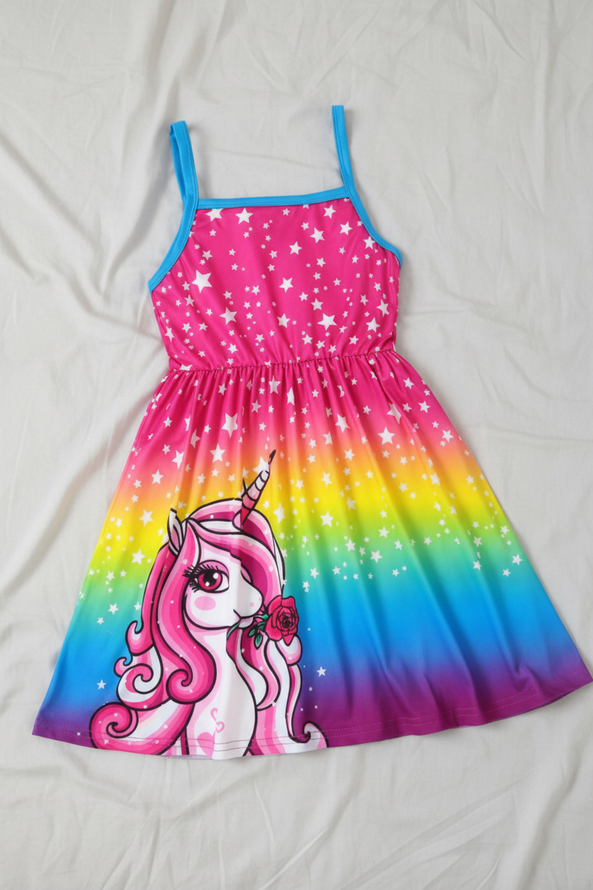 Vestido de Tirantes con Degradado Arcoíris y Unicornio (1 pieza)