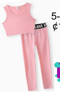 Conjunto Deportivo de Top y Leggings Rosa Pastel "LOVE" (2 piezas)