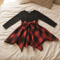 Vestido de Manga Larga con Falda a Cuadros y