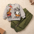 Conjunto de Sudadera Gris con Animales de Safari y Pants Cargo (2 piezas)