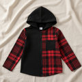 Sudadera con Capucha en Diseño Combinado Negro y Cuadros Rojos (1 pieza)