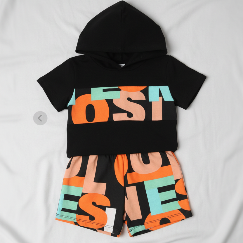 Conjunto Urbano de Sudadera de Manga Corta y Short con Letras (2 piezas)