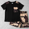 Conjunto Casual de Playera Negra y Short Camuflado (2 piezas)(C)