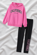 Conjunto Deportivo de Sudadera Rosa y Leggings Negros "CALIFORNIA" (2 piezas)
