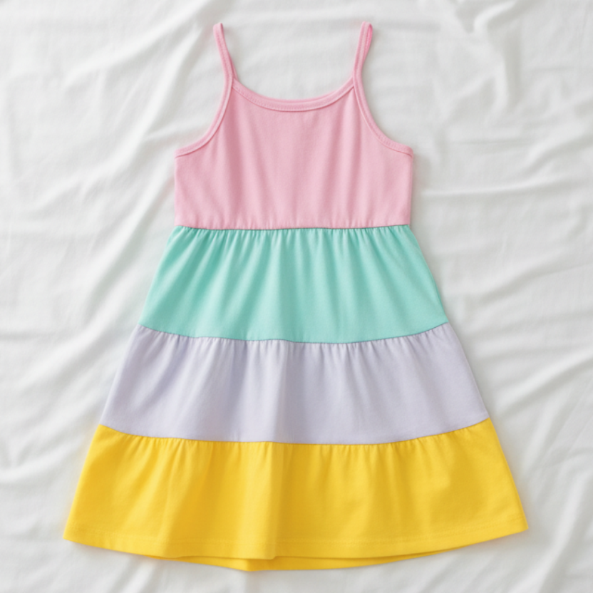 Vestido Casual de Tirantes en Bloques de Color Pastel (1 pieza)