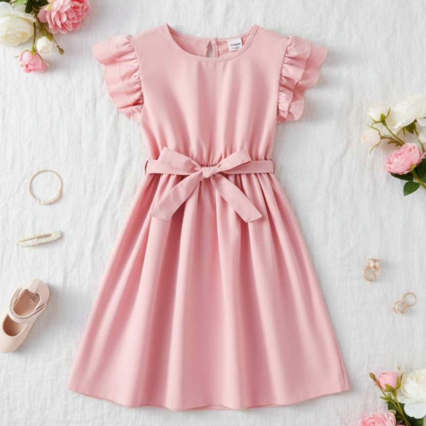 Vestido Casual con Vuelos en Tono Rosa Pastel (1 pieza)