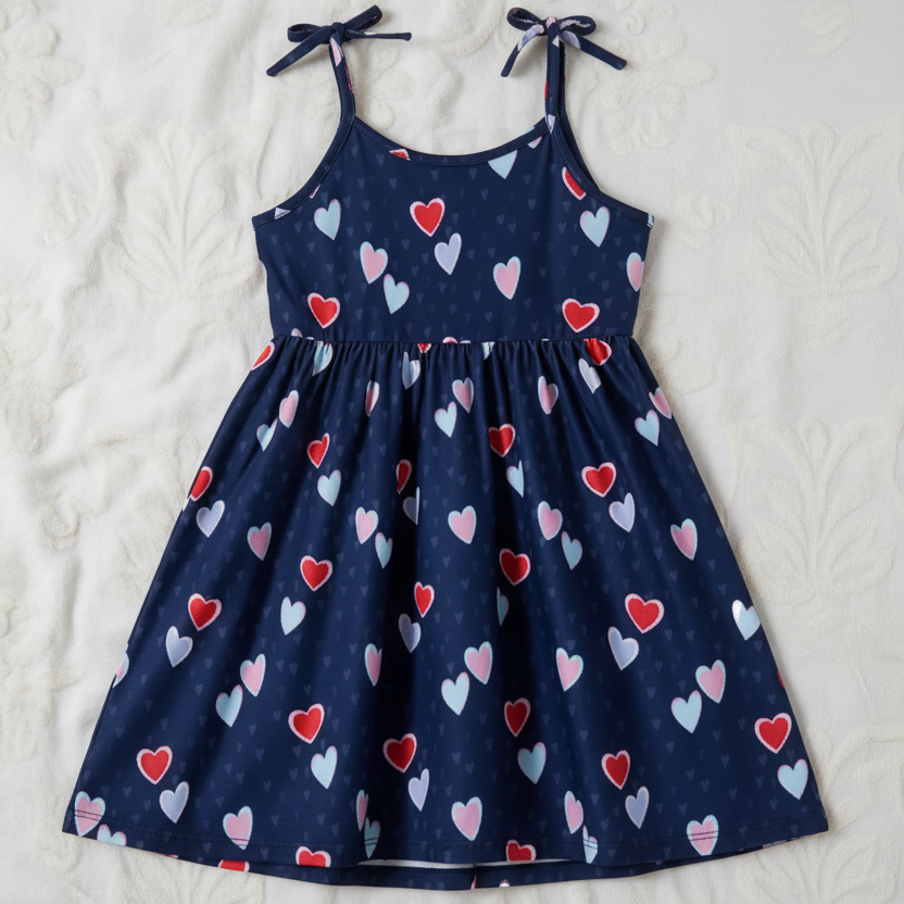 Vestido de Tirantes en Azul Marino con Estampado de Corazones (1 pieza)
