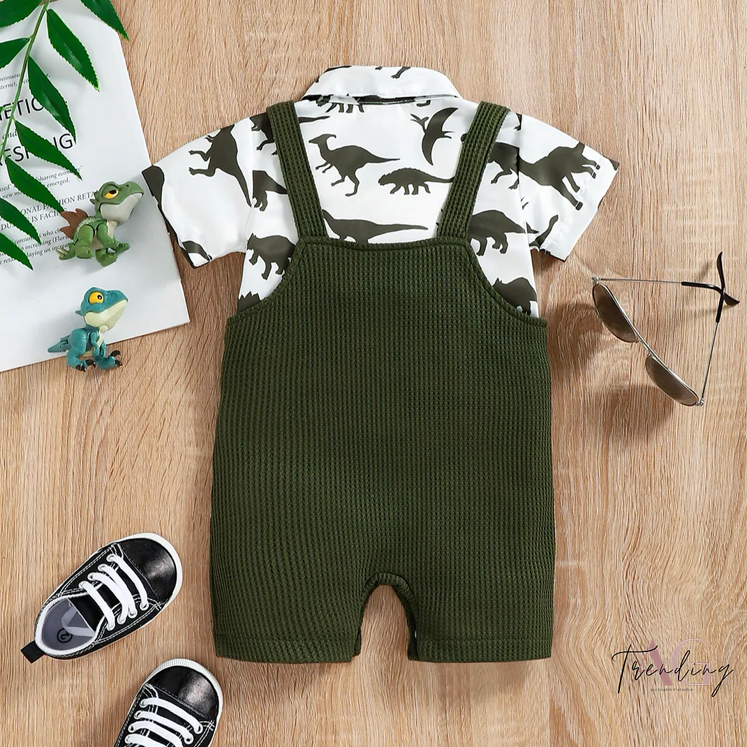 Conjunto de Camisa de Dinosaurios y Jumper de Pana (2 piezas)