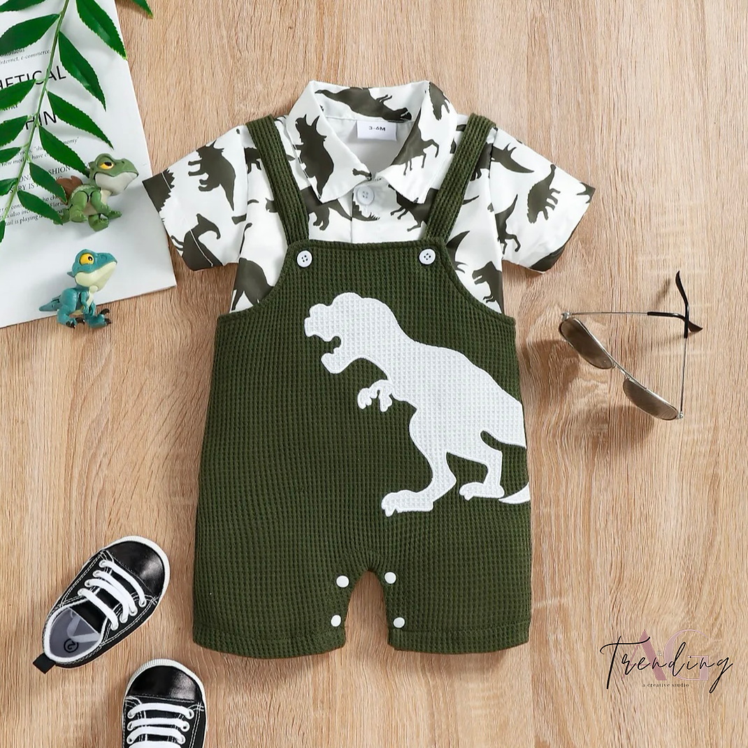 Conjunto de Camisa de Dinosaurios y Jumper de Pana (2 piezas)
